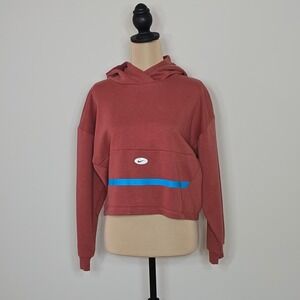 Nike Kids Cropped Hoodie Canyon Rust Blue Silver Swoosh Pullover Size XL